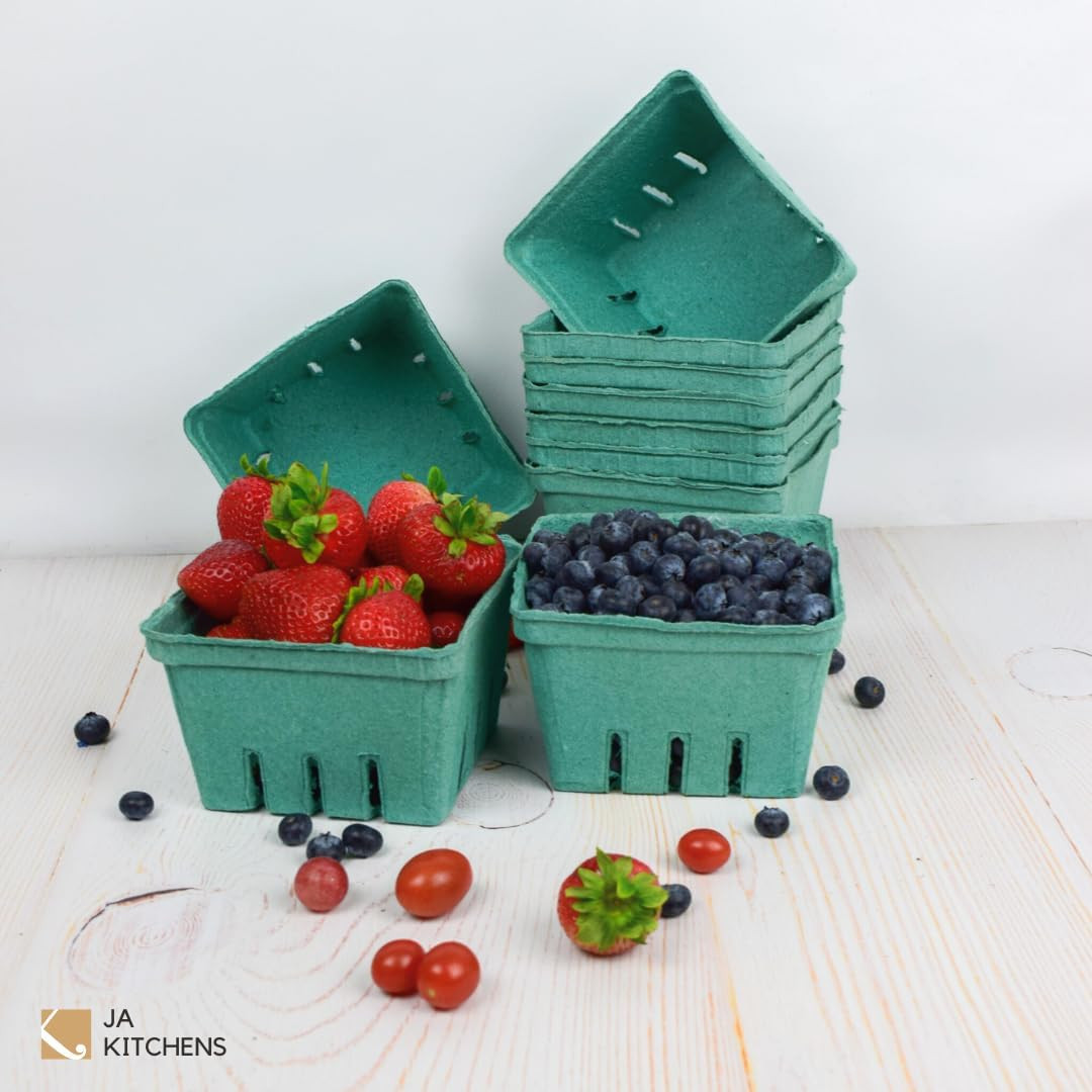 42 Pack QUART Green Molded Pulp Fiber Berry/Produce Vented Baskets for Fruit and