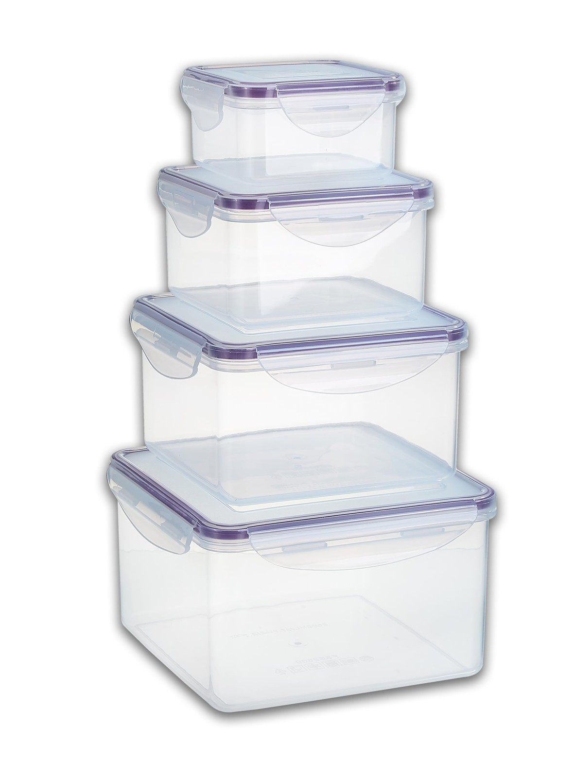 Set of 4 Square Food Storage Containers Snap Lock Leakproof Silicone Seal