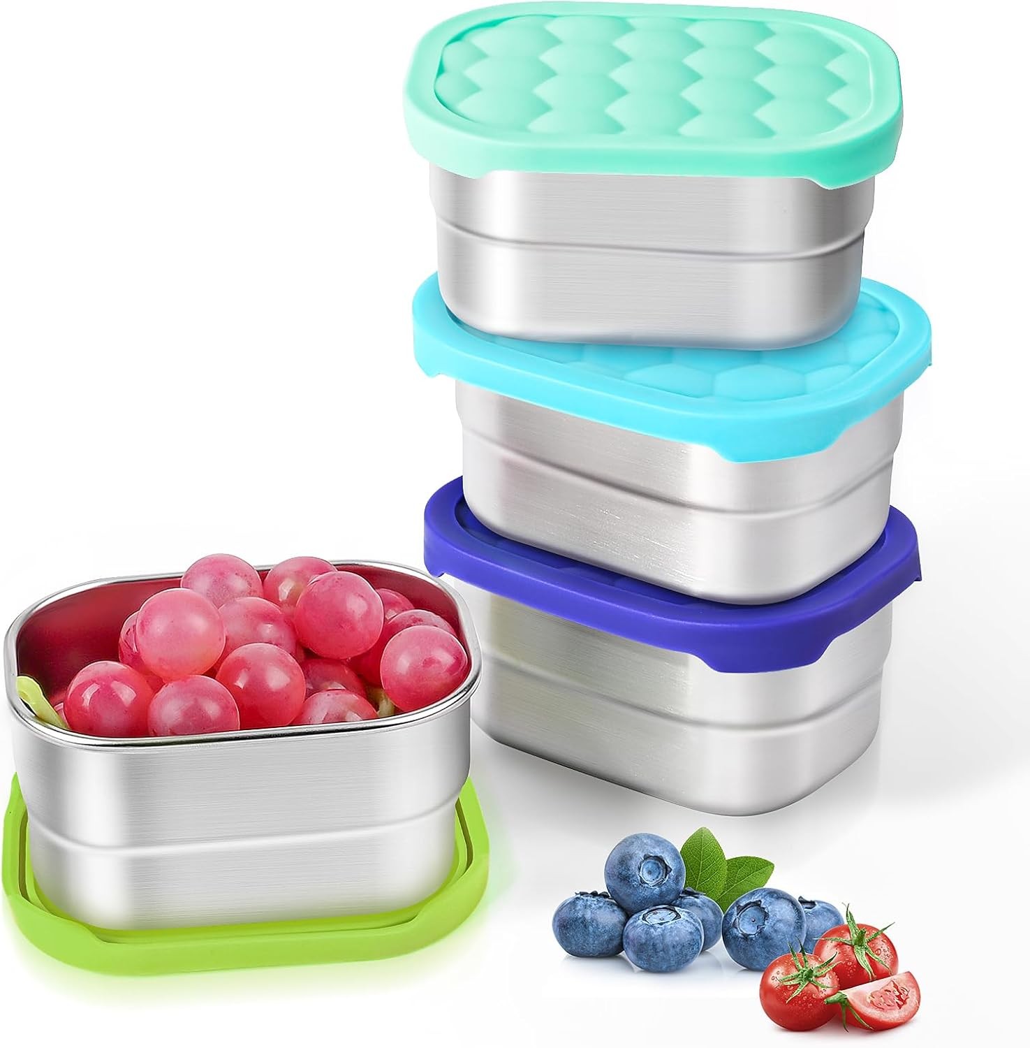 4Pack 8oz Small 1 CUP Stainless Steel Snack Containers Kids Reusable Easy Open