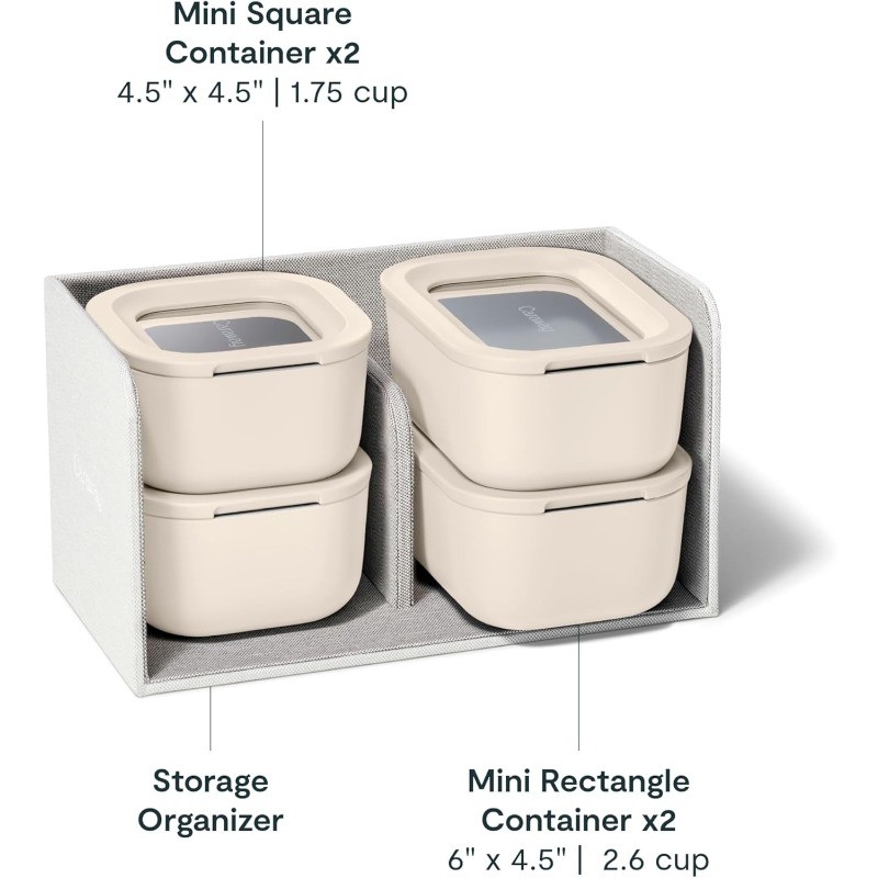 Caraway Mini Food Storage 9pc Set – Glass Storage Containers for Food – Cream