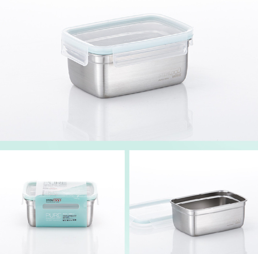 STENLOCK Pure Stainless Steel Side lunch Box 1000ml Rectangle NO 6