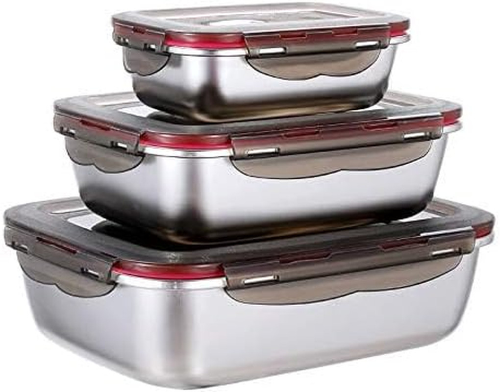 3 Pieces Stainless Steel Food Storage Container with Lids Airtight Metal Food Co