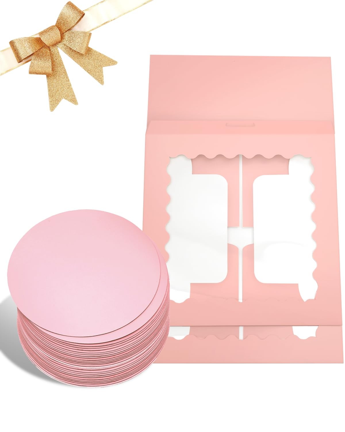 18 Pack 8x8x5 Pink Cake Boxes, Window, 18 Cake Boards Included, Bakery