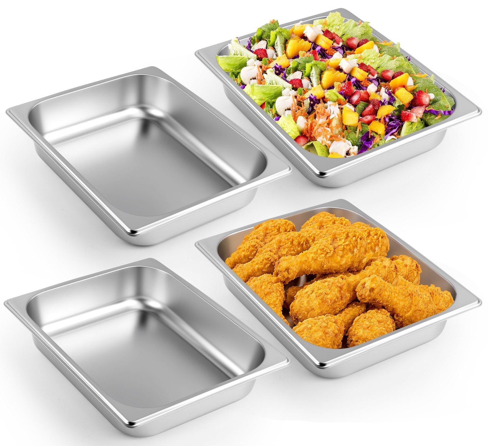 4 Pack 1/2 Half Size 2.7 Inch Deep Stainless Steel Steam Table Hotel Pans