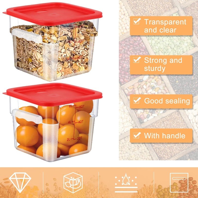 10 Sets 6 Qt Square Food Storage Containers with Lids Commercial Polycarbonate