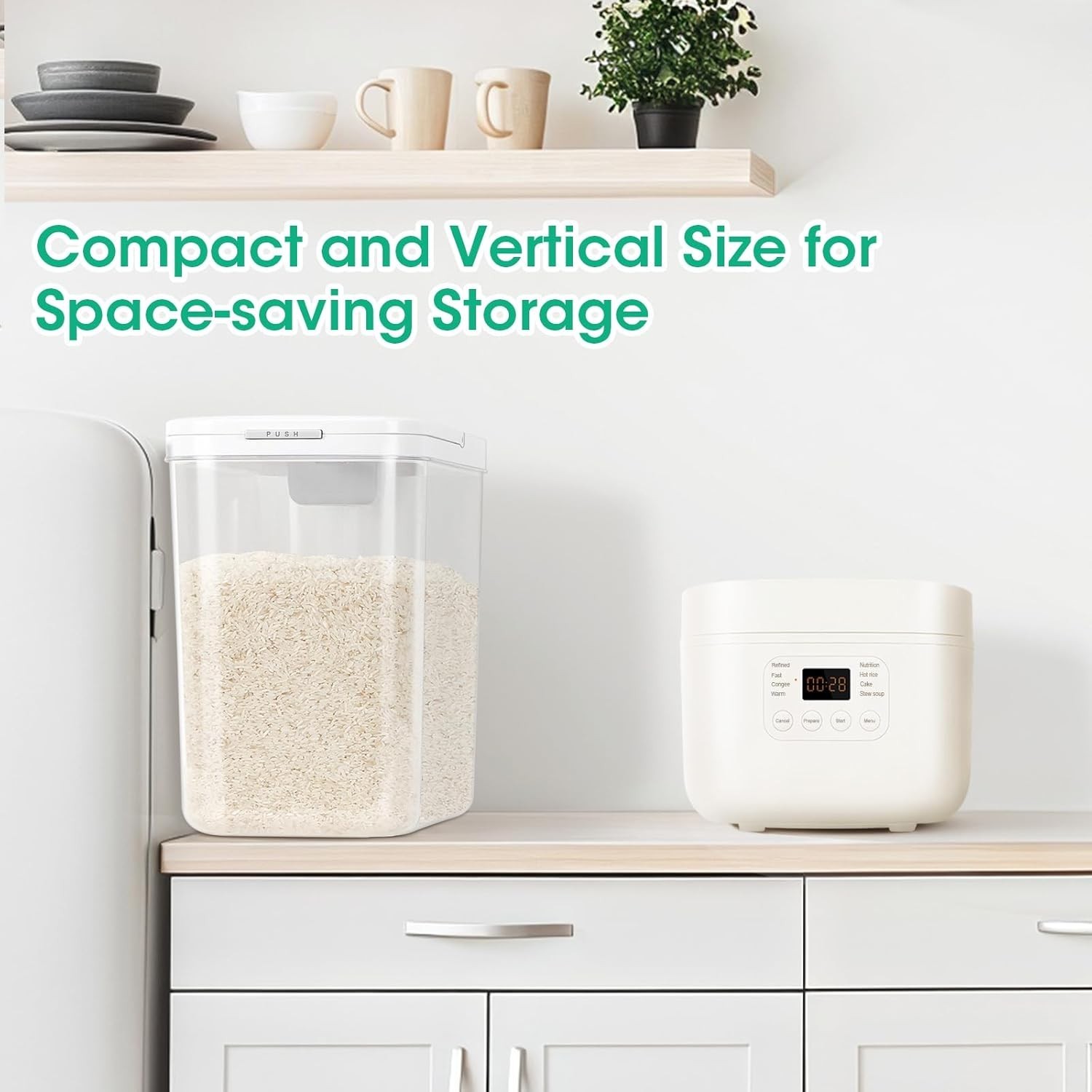 Rice Flour Storage Container W/ Automatic Flip-up Lid 25 Lbs 12.68 Qt Tall
