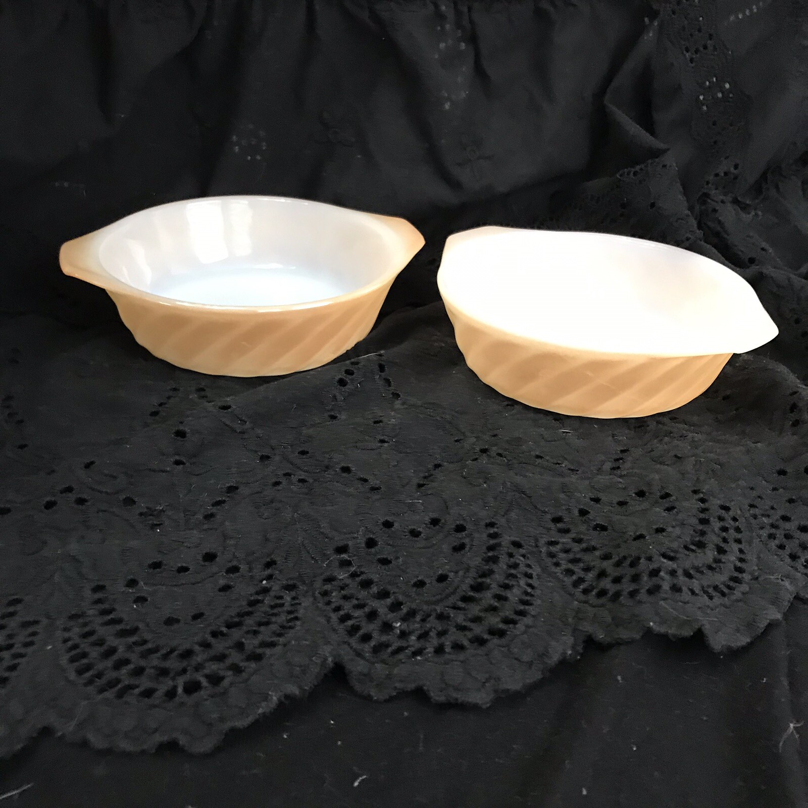 Anchor Hocking Fire King Peach Luster Bowls Set of Two Made in the USA Ovenware