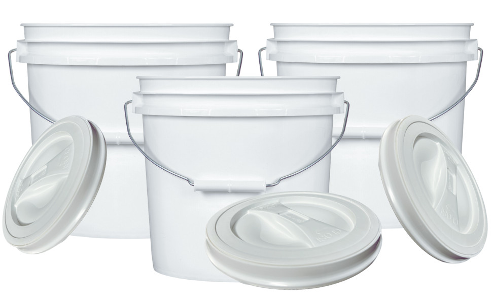 2 Gallon White Food Grade BPA Free Bucket Pail with screw on lids (Pack of 3)
