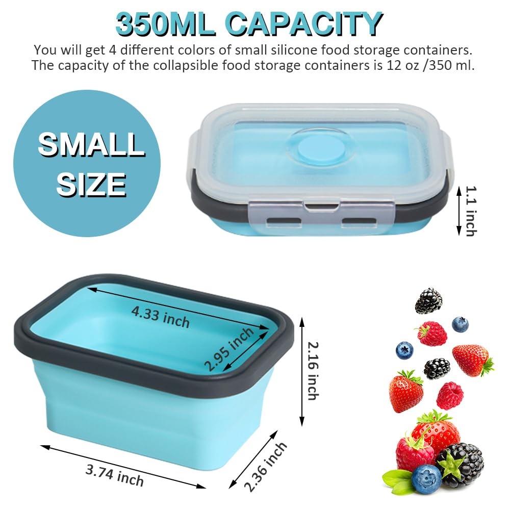 Pharamat Small Collapsible Silicone Food Storage Blue, Green, Pink, Yellow