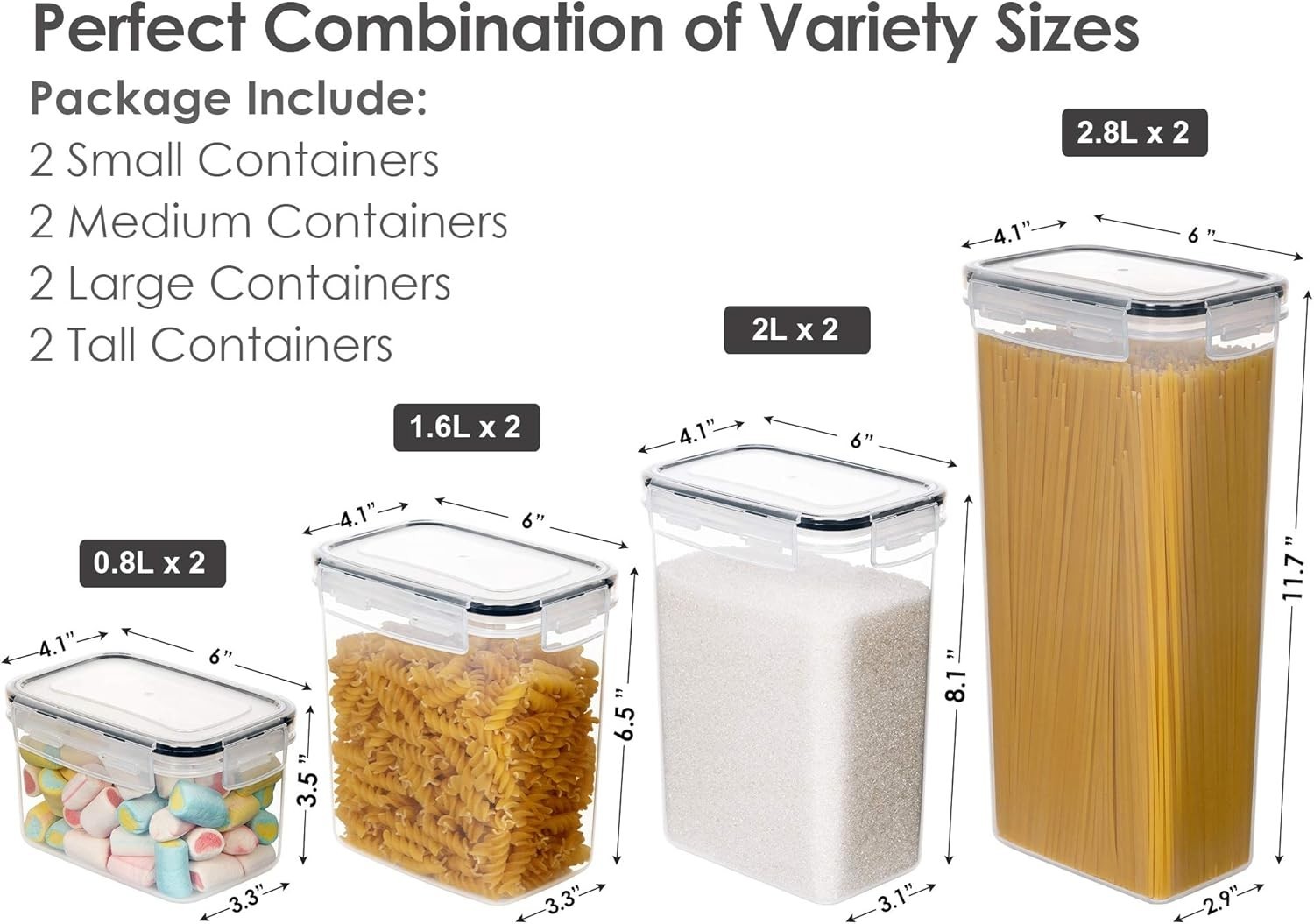 BPA-Free Airtight Food Canisters with Clip-On Lids – 4 Size Variety (8 PCS)