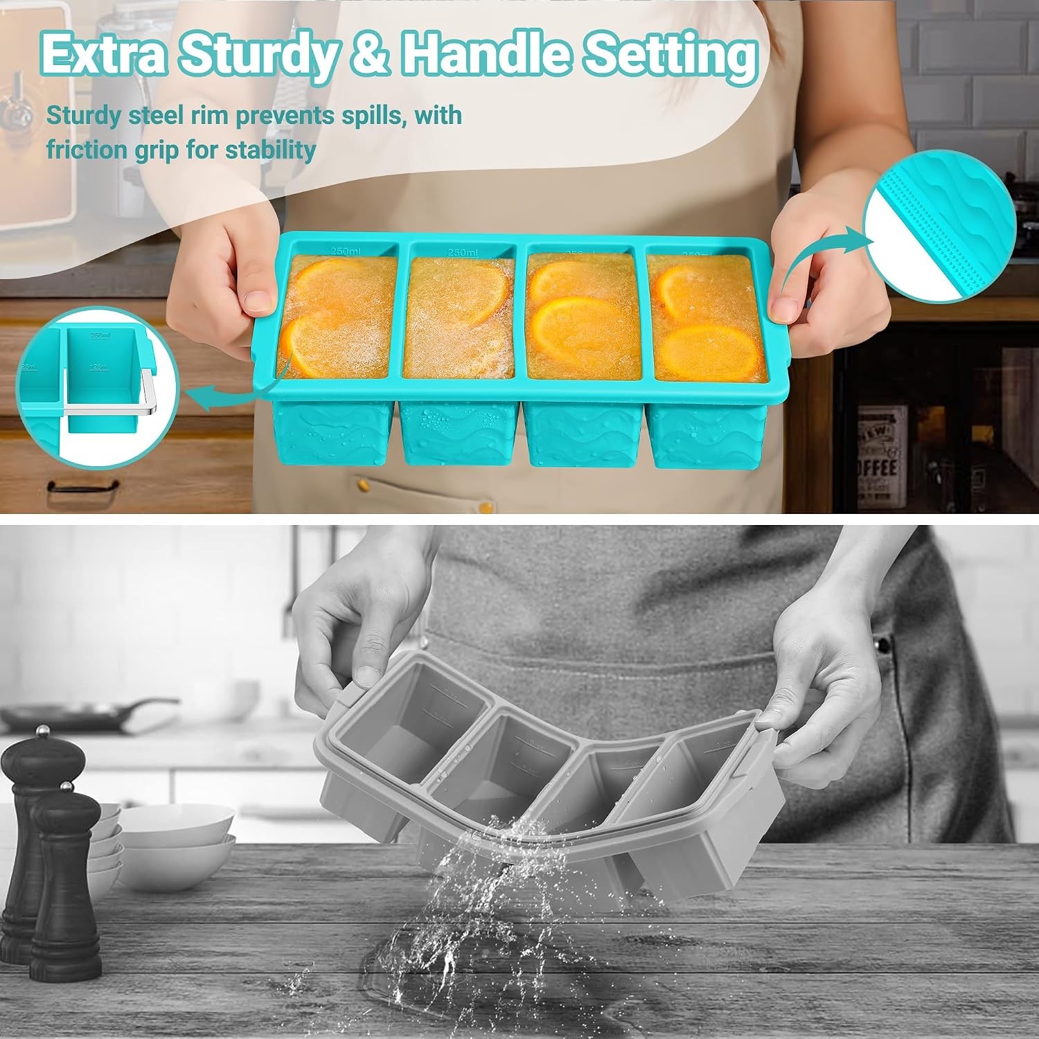 Silicone Freezer Molds for Soup with Lid – 1-Cup Soup Container Style Ice Cube