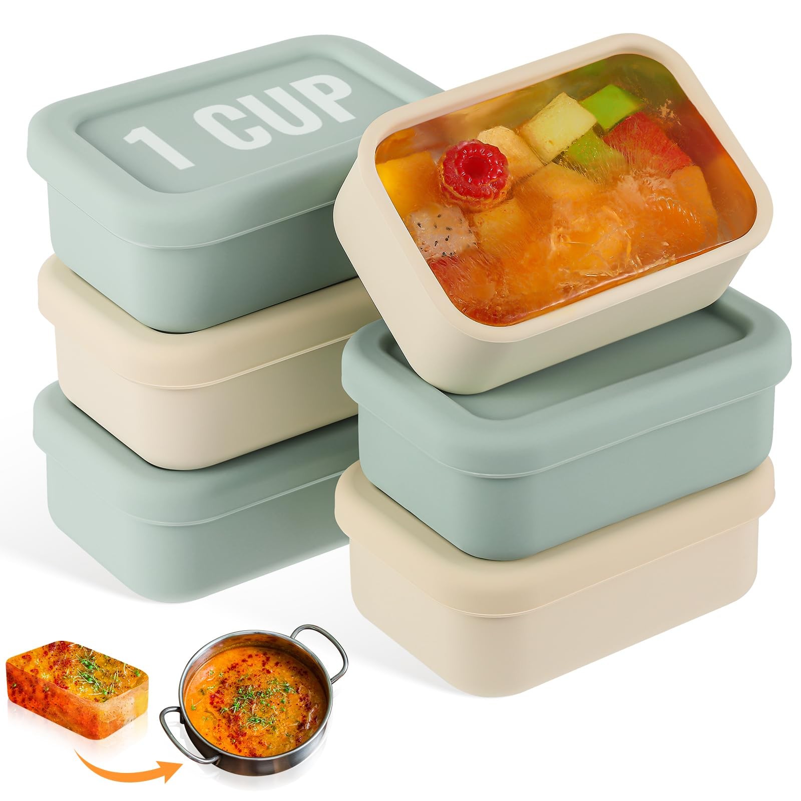 Teenyyou 6 Packs 1 Cup Silicone Soup Freezer Molds with Lid Silicone Soup Fre…
