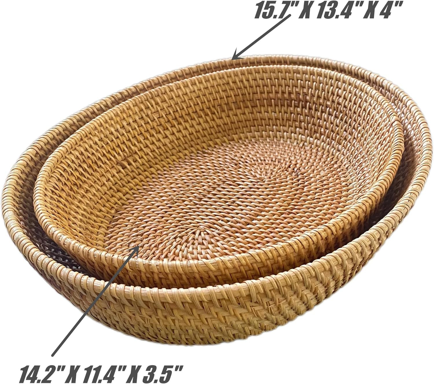 16″ Oval Rattan Fruit Serving Tray – Natural Brown Wicker Decor Bowl