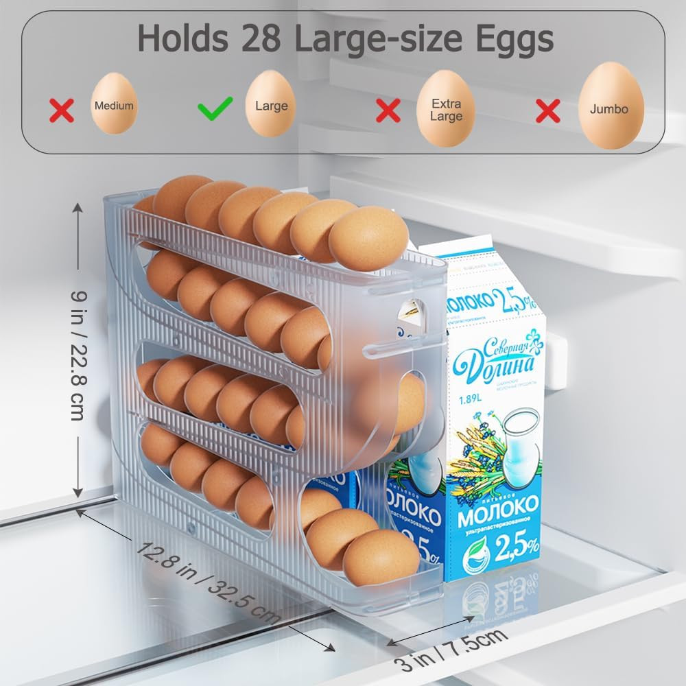 FIFO Egg Holder for Fridge, Egg Organizer for 56 Large Size Eggs | 2-Pack Auto R