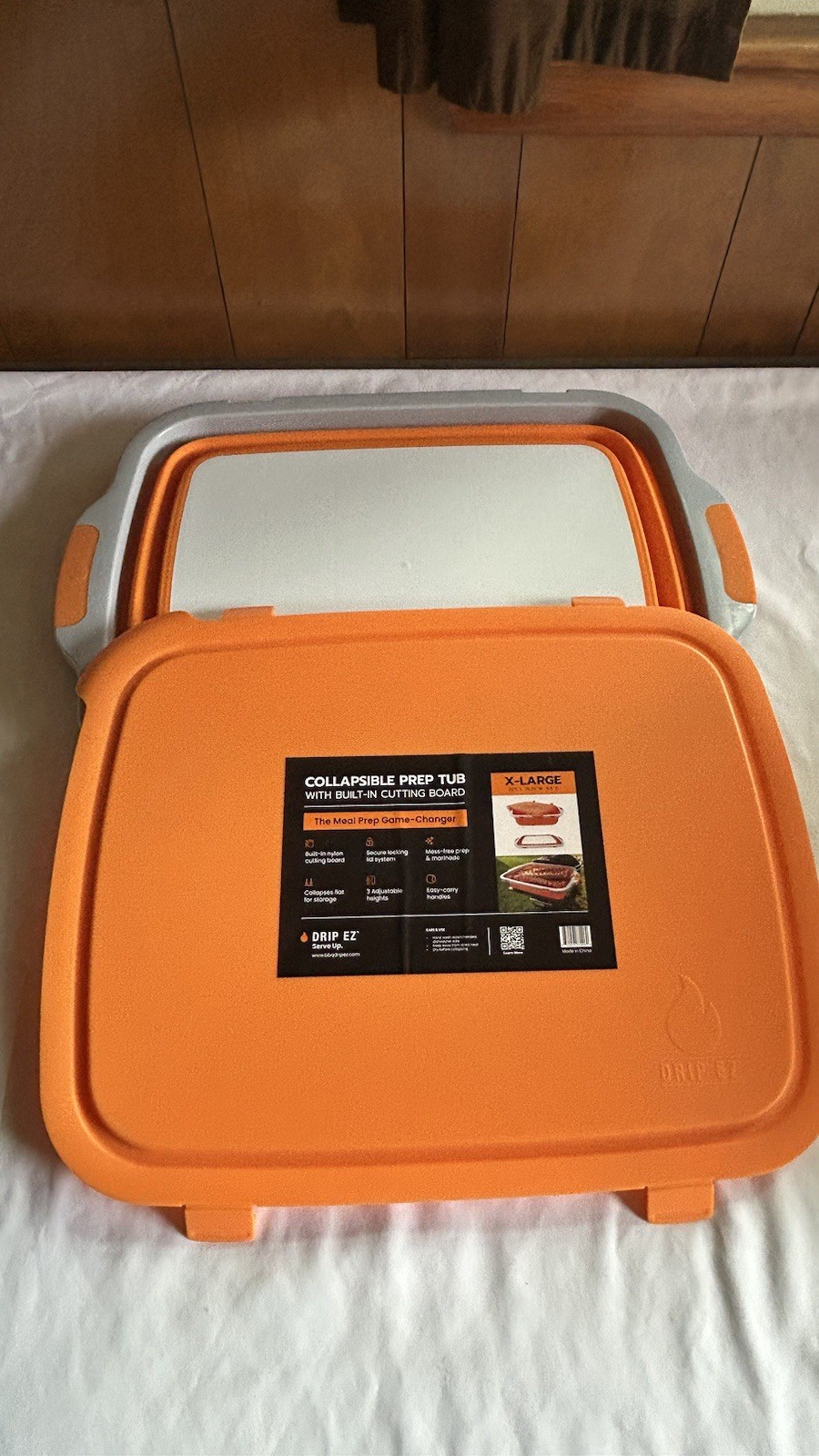 Drip EZ Collapsible BBQ Prep Tub – For Meal Prep Marinating Food Storage -Orange