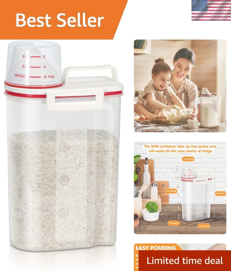 Airtight Rice Storage Container with Measuring Cup for Fresh Food Organization