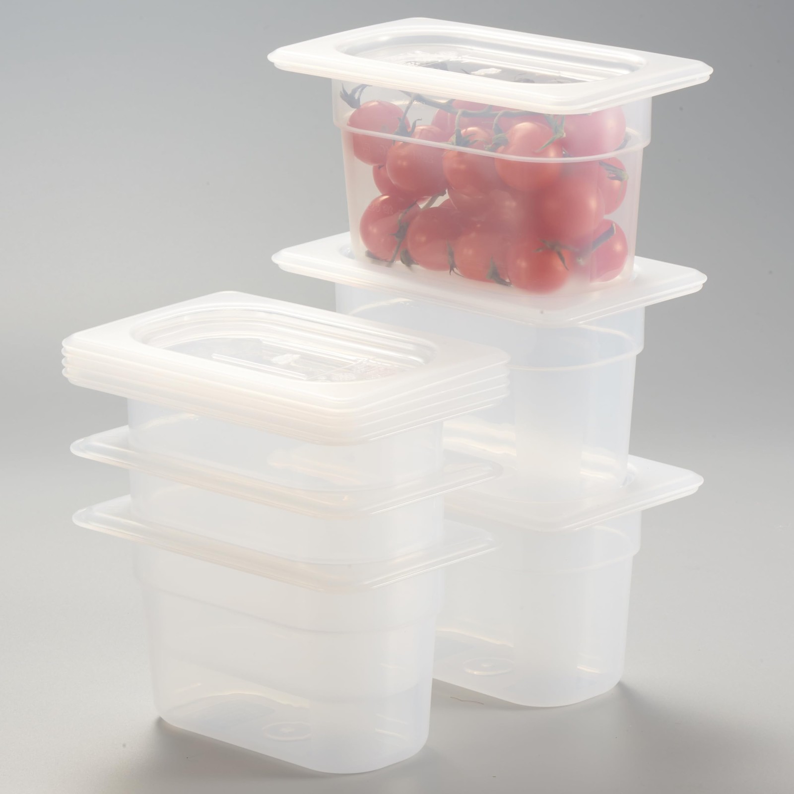 6 Pack 1/9 Size 4 Inch Deep Food Pan Handled Lid Translucent Polypropylene