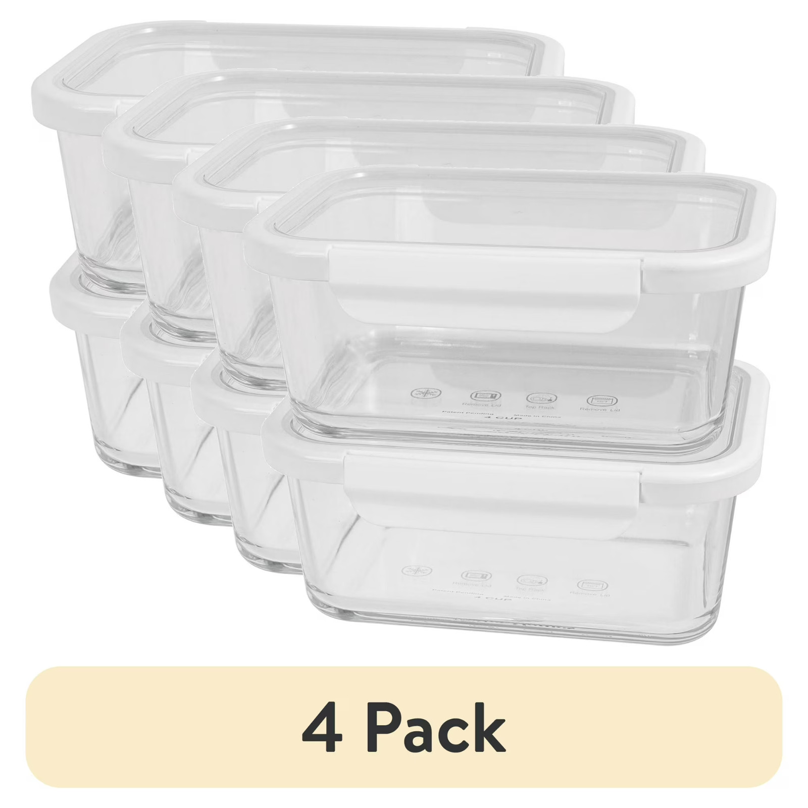 (4 pack) Better Homes & Gardens 4Cup Rectangle Glass Food Storage Container with