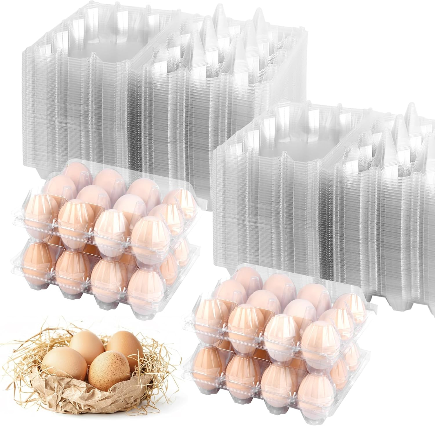 100 Pack 12 Count Plastic Egg Cartons – Bulk Cheap Clear Reusable Egg Containers