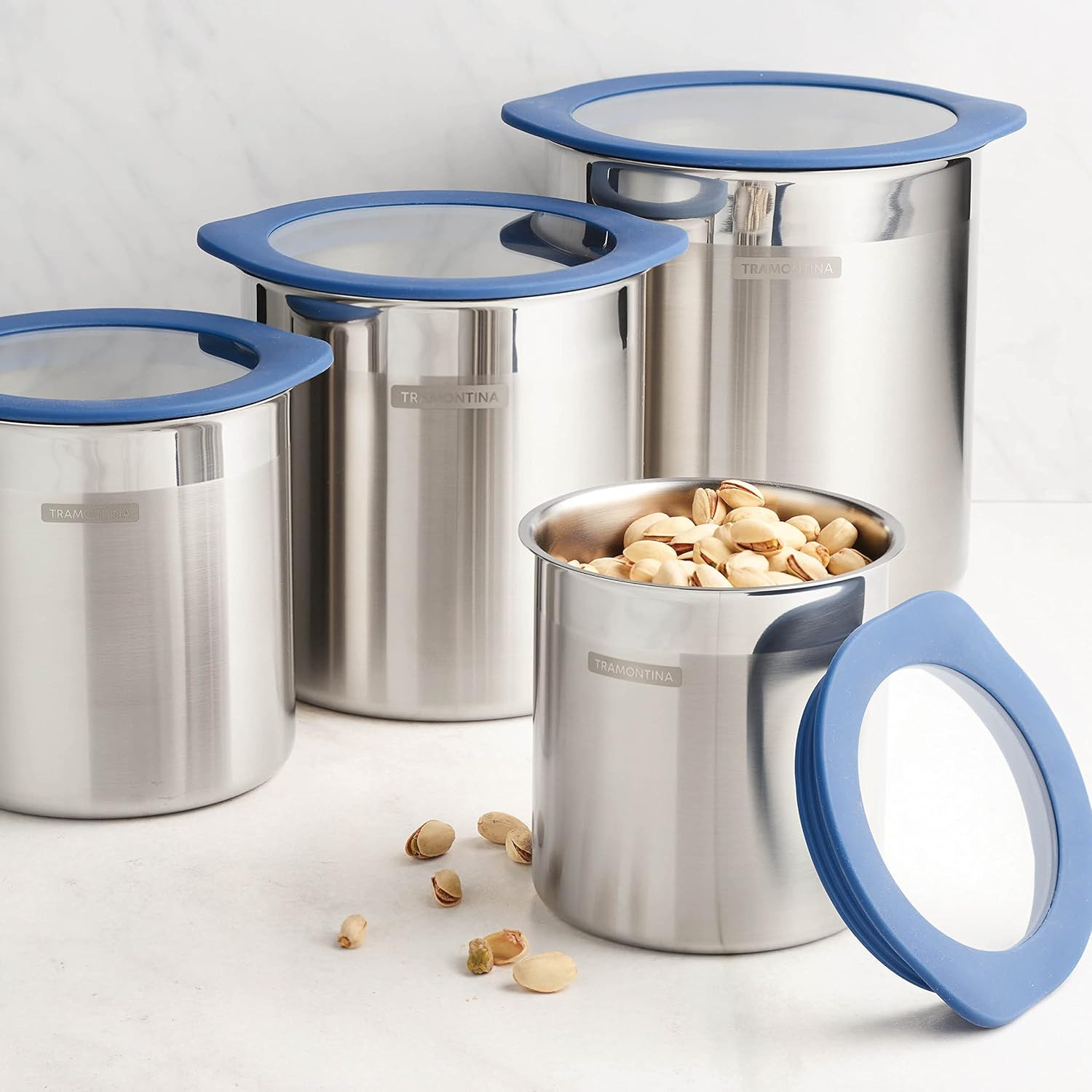 4-Piece Food Storage Containers with Silicone Lids, Stainless Steel Reusable Can