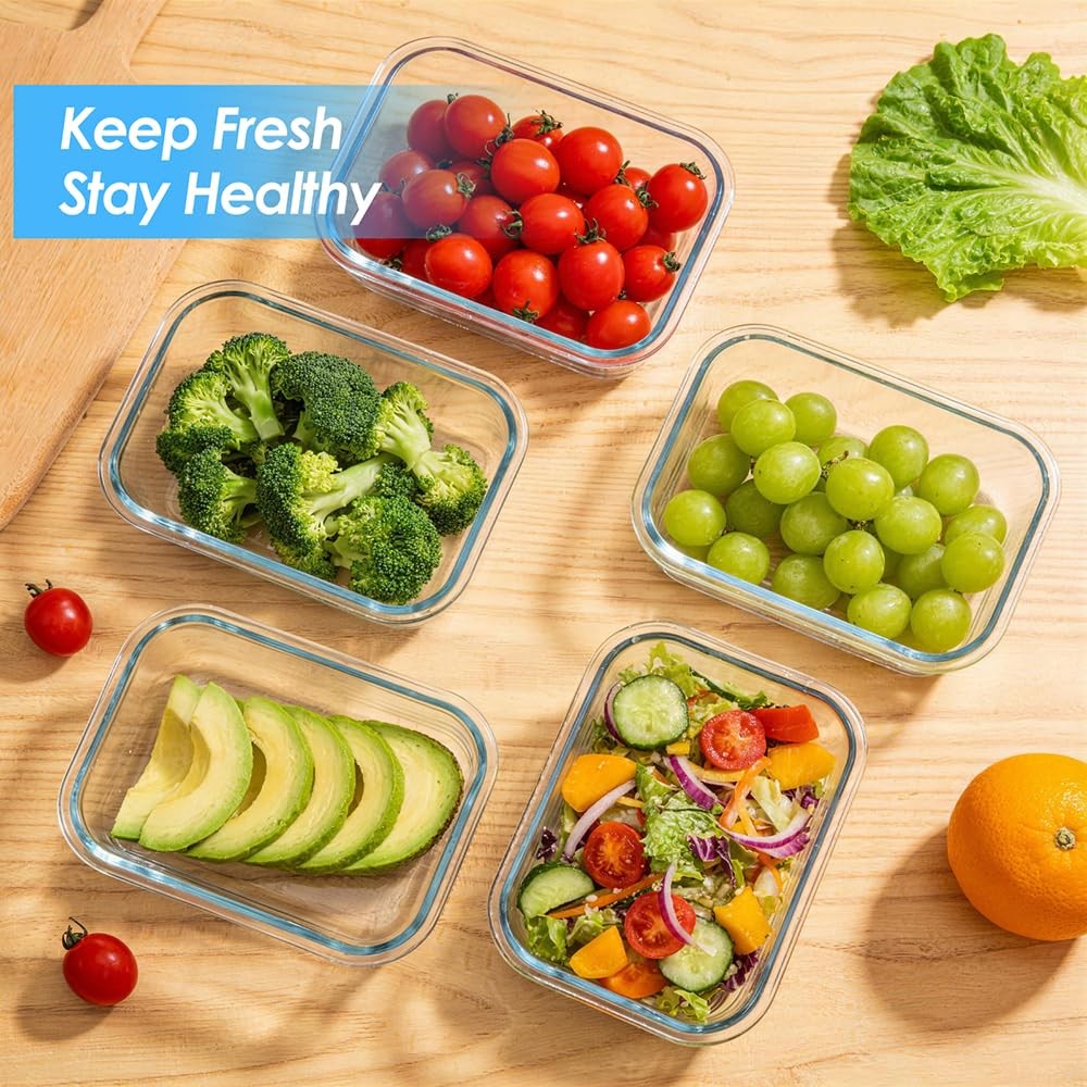 5-Pack 36oz Glass Food Storage Containers with Lids Airtight, Glass Meal Prep…