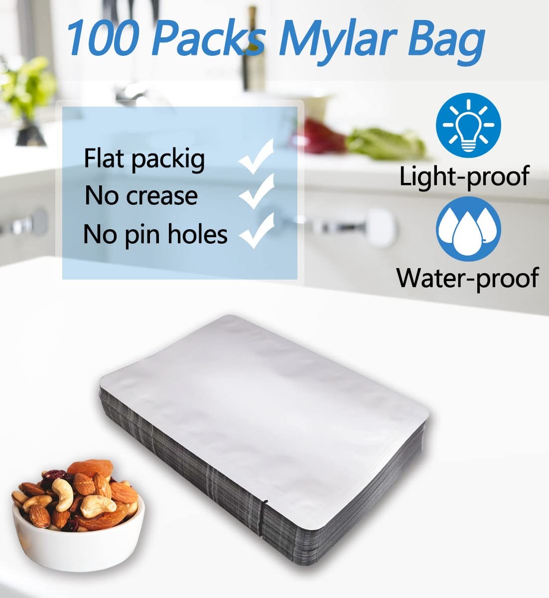 100 Pieces 1 Quart Mylar Bags 6 x 9 Inch, 5 Mil Mylar Bags for Food Storage C…