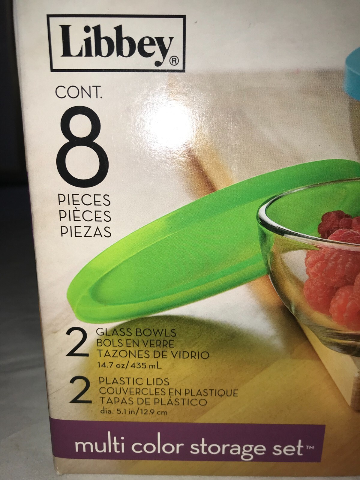 NOS htf LIBBEY Glass 8-Piece SET Food STORAGE Container BOWLS with Plastic LIDS