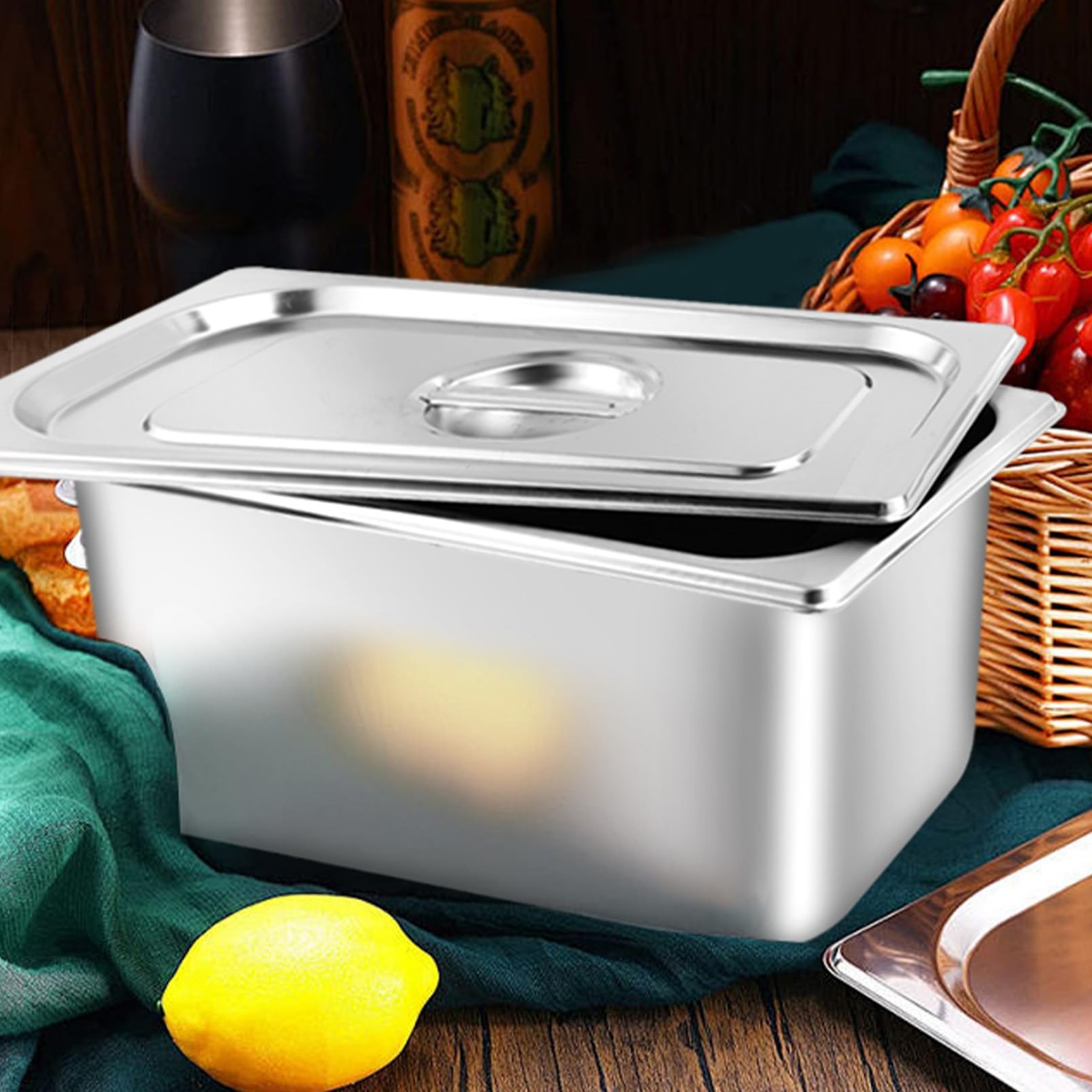 4 PCS 1/3 Size x 6 Inch Deep Stainless Steel Steam Table Hotel Pan Lid Buffet