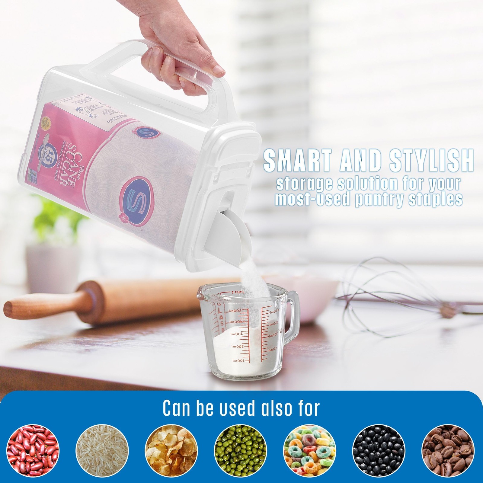 Buddeez Kitchen Pantry Container – Easy Grip Handle for Mess 4 QT, White Lid