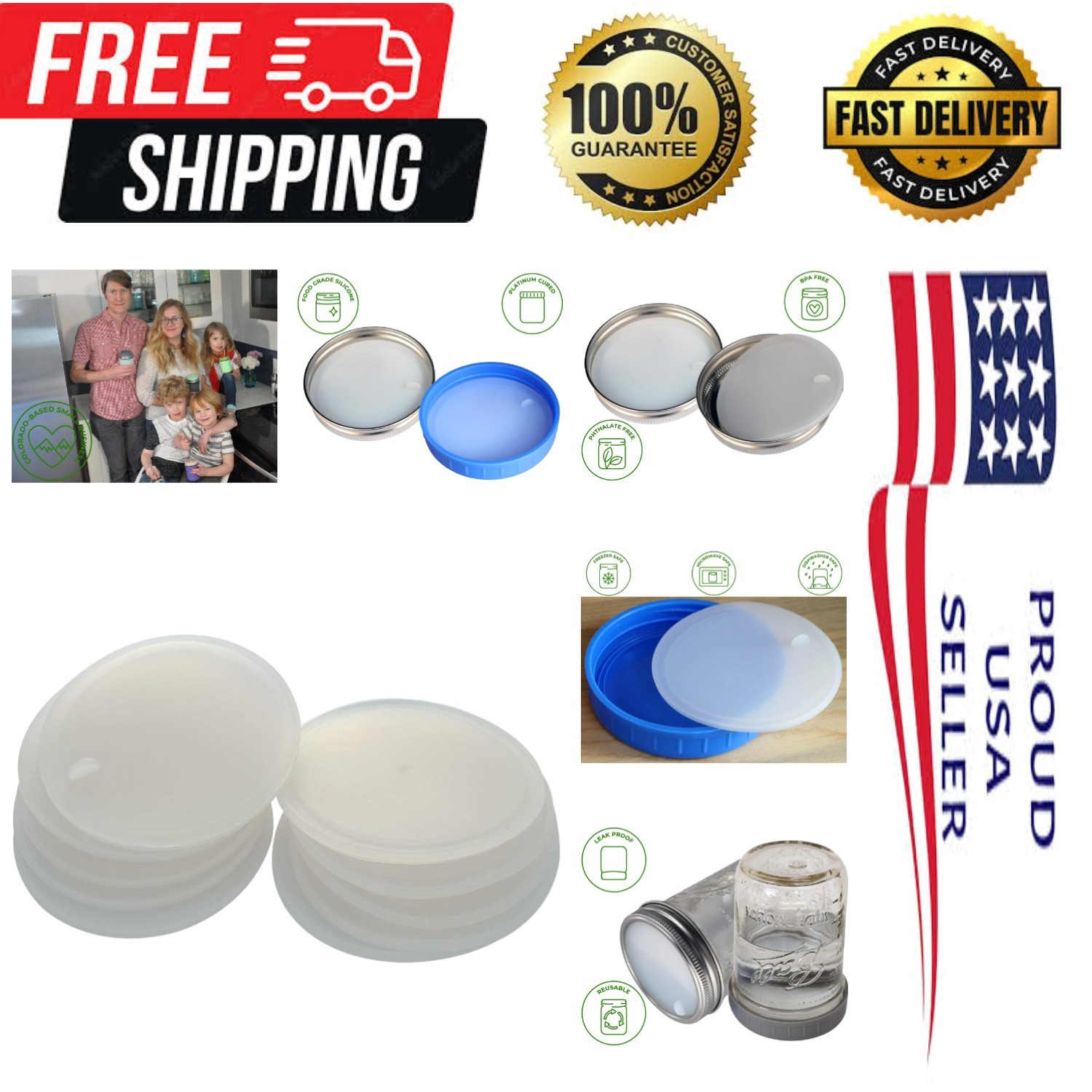 Leak Proof Platinum Silicone Sealing Lid Inserts/Liners for Mason Jars 10 Pac…
