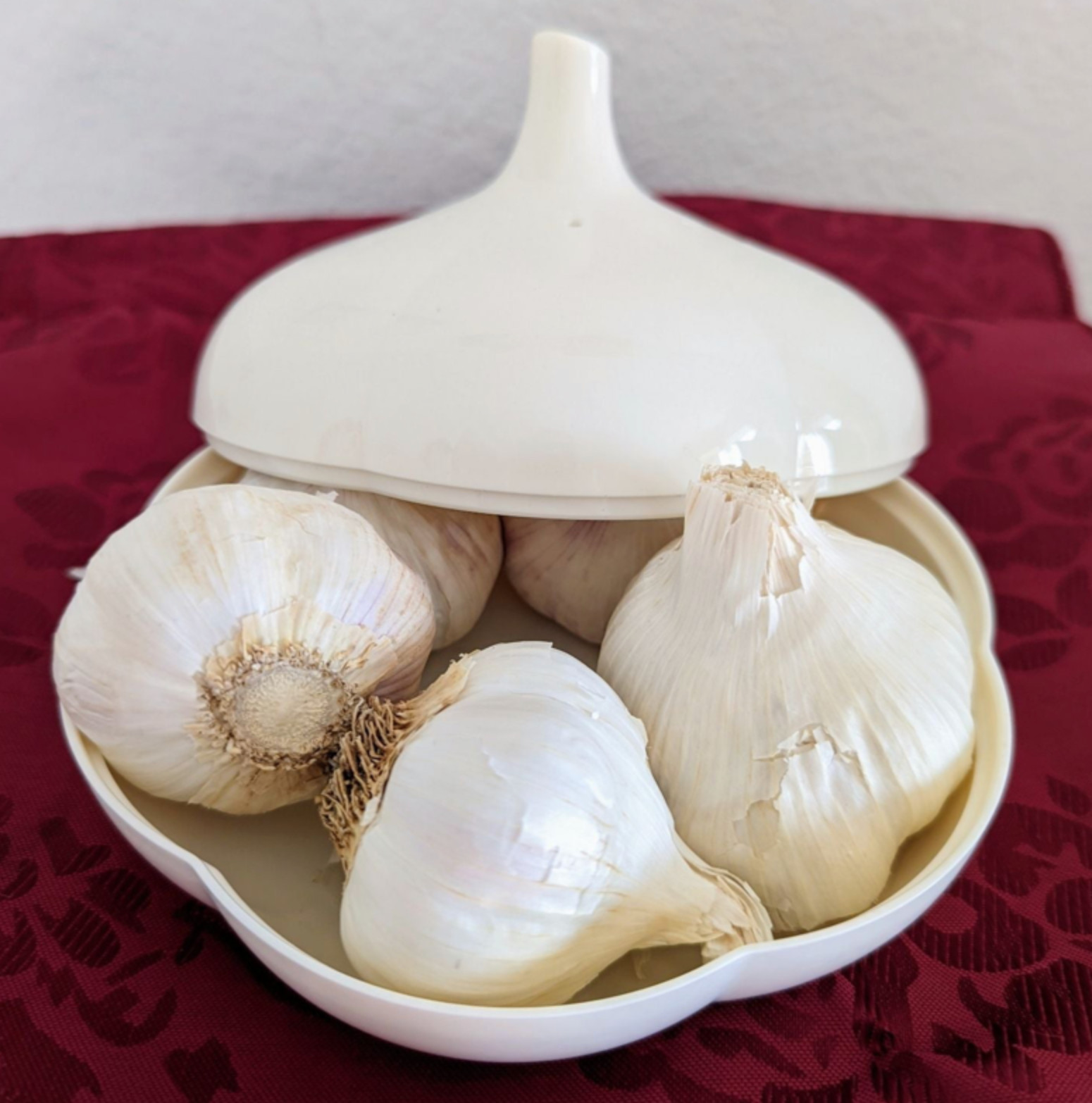 Tupperware Garlic Storage Forget Me Not Vegetable Container Off White New
