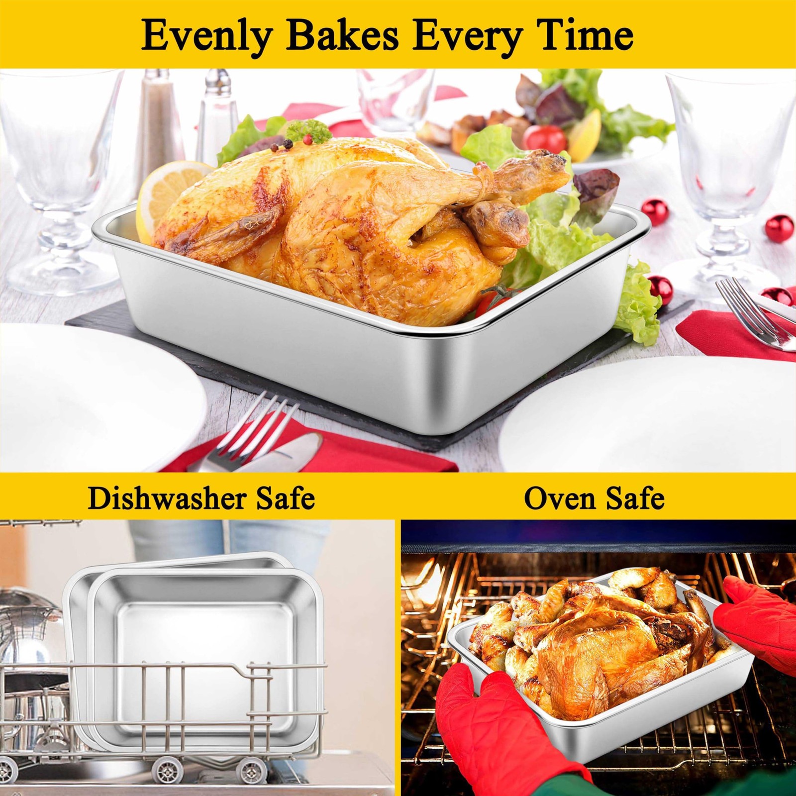 Homikit 2 Pack Lasagna Pan 3 9.8 inches x 12.6 x 3.1 inches, Silver