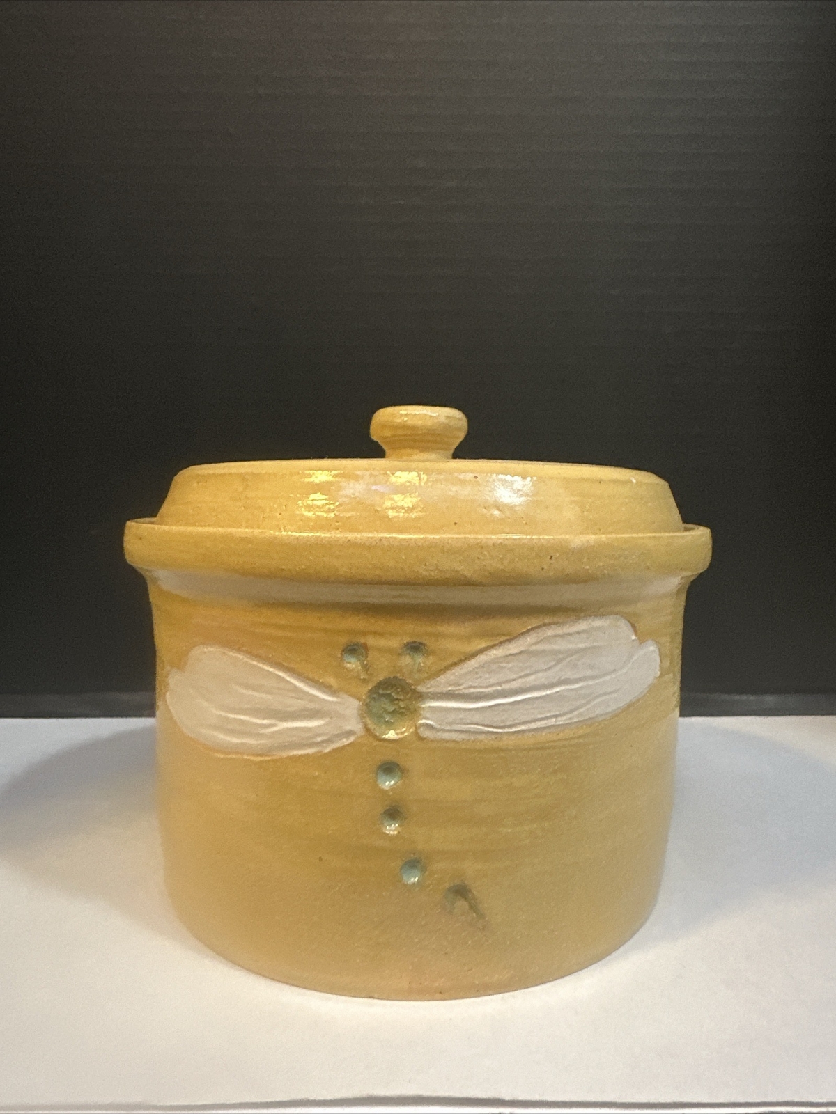 Studio Art Pottery Stoneware Covered Casserole Dish With Lid Dragonfly Signed