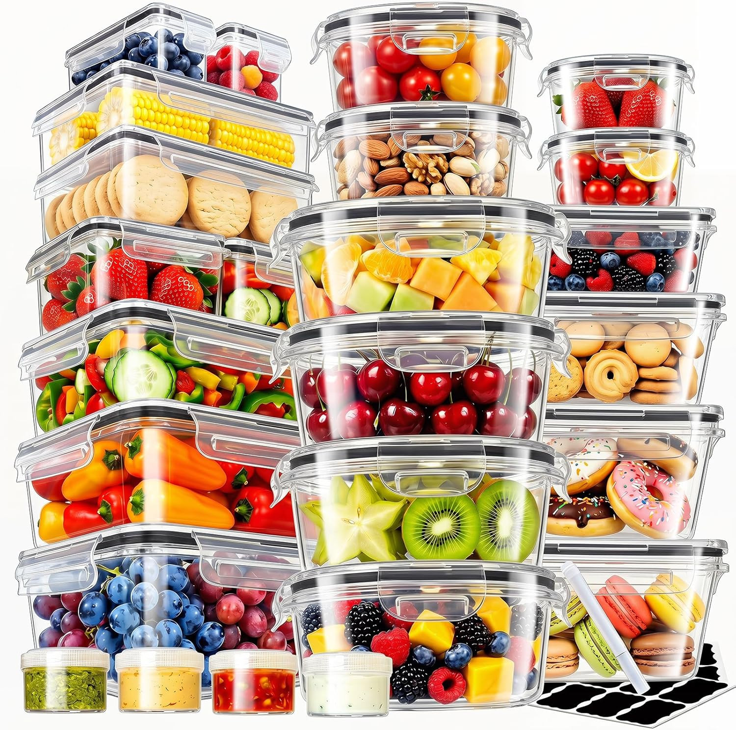 50 PCS Food Storage Containers with Lids (25 Containers & 25 Lids), Reusable Pla