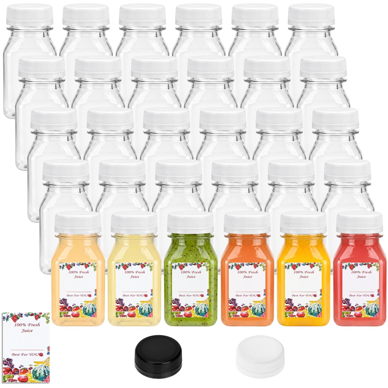 30pcs 4oz Plastic Juice Bottles with Black and White Caps, Reusable Juice Con…