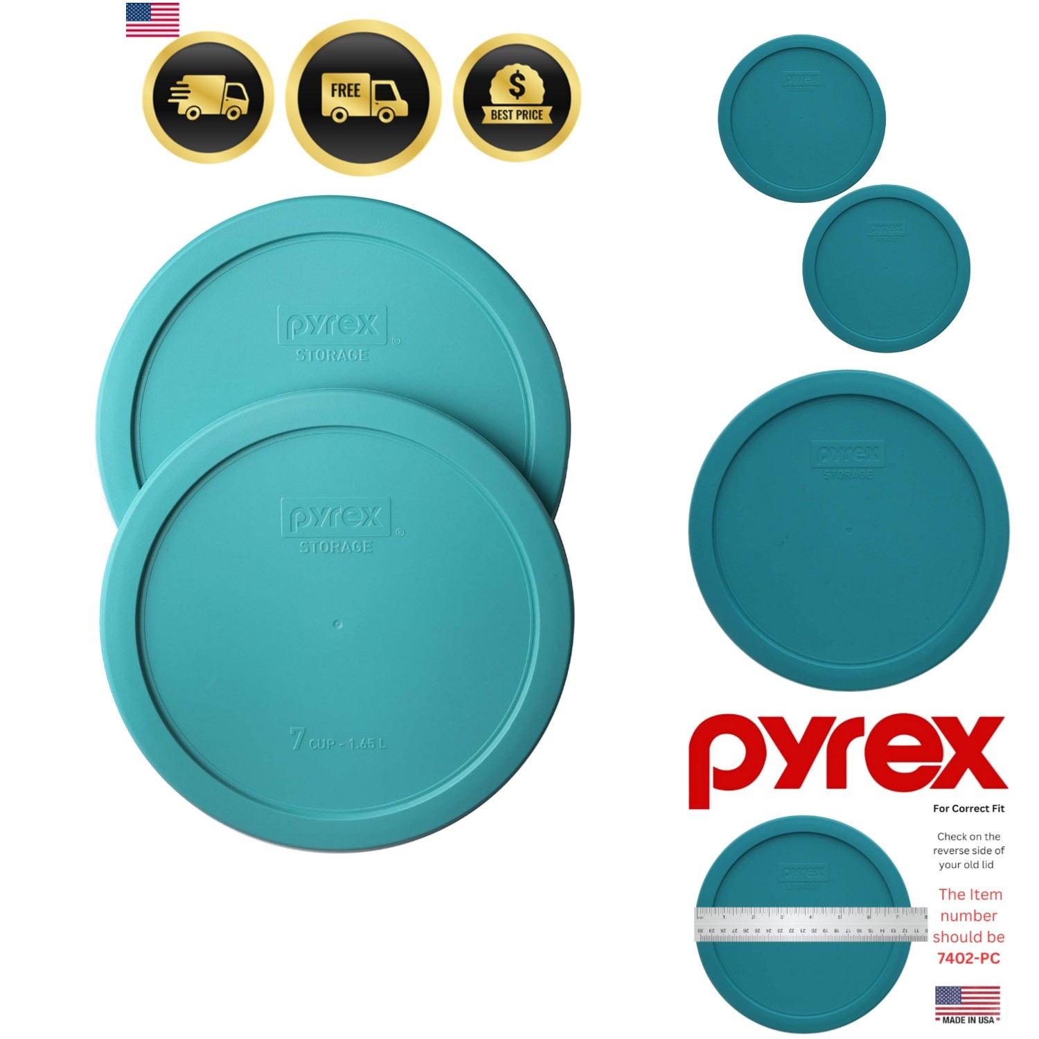 Food Storage Lid Set 6 7 Cup Turquoise Plastic Replacements 2 Pack