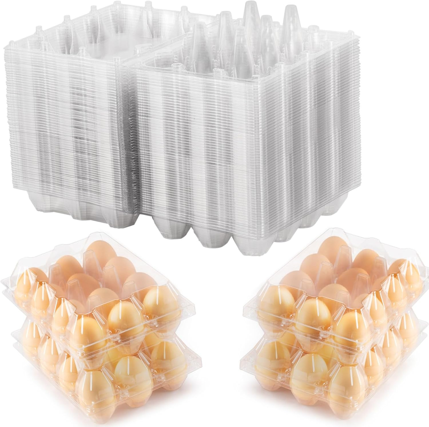 100 Packs 12 Count Clear Plastic Egg Cartons, 3 * 4 Grids Design, Perfect for Fa
