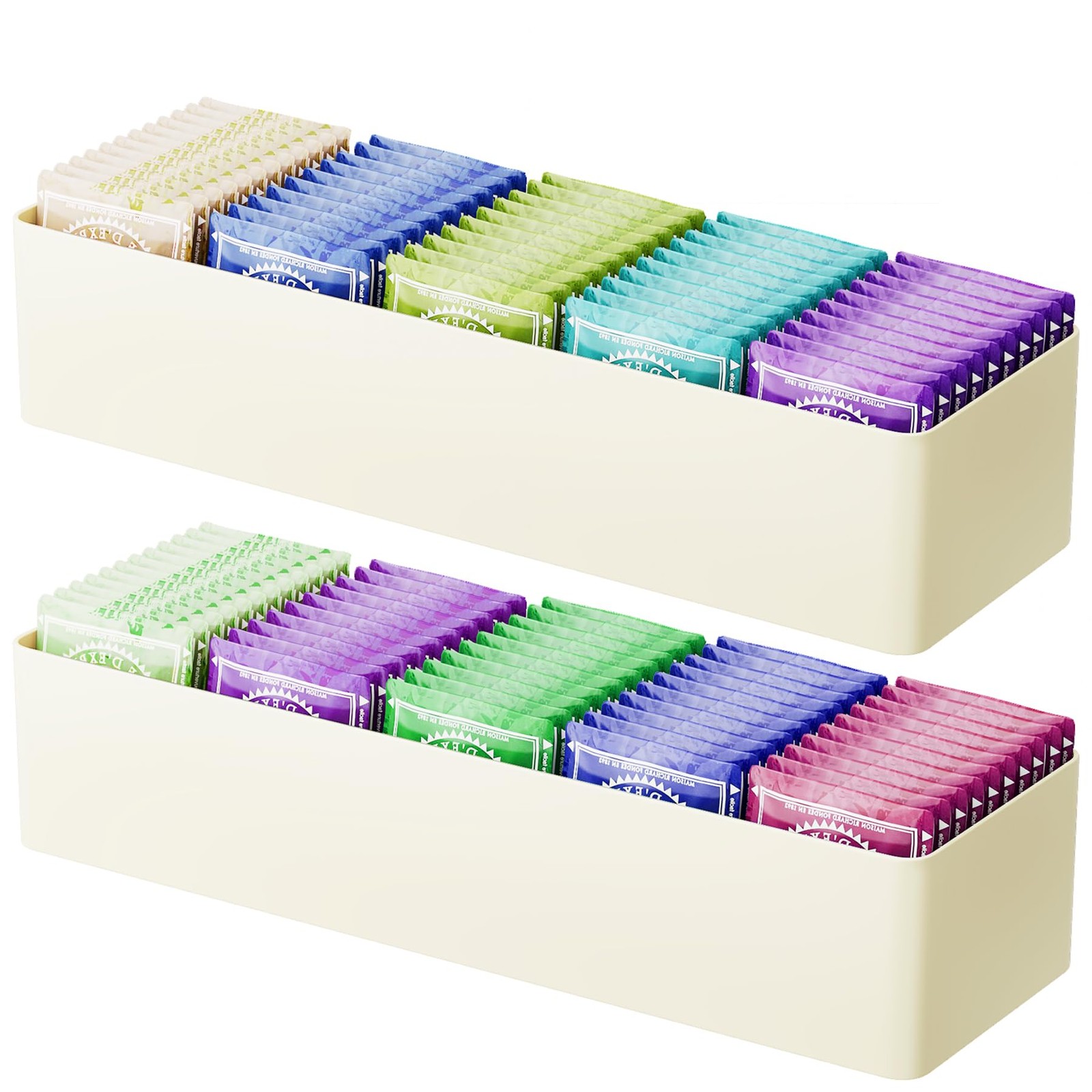 NiHome Tea Bag Organizer with 5 Adjustable 11.2″x3.4″x2.2″, 2PC-White
