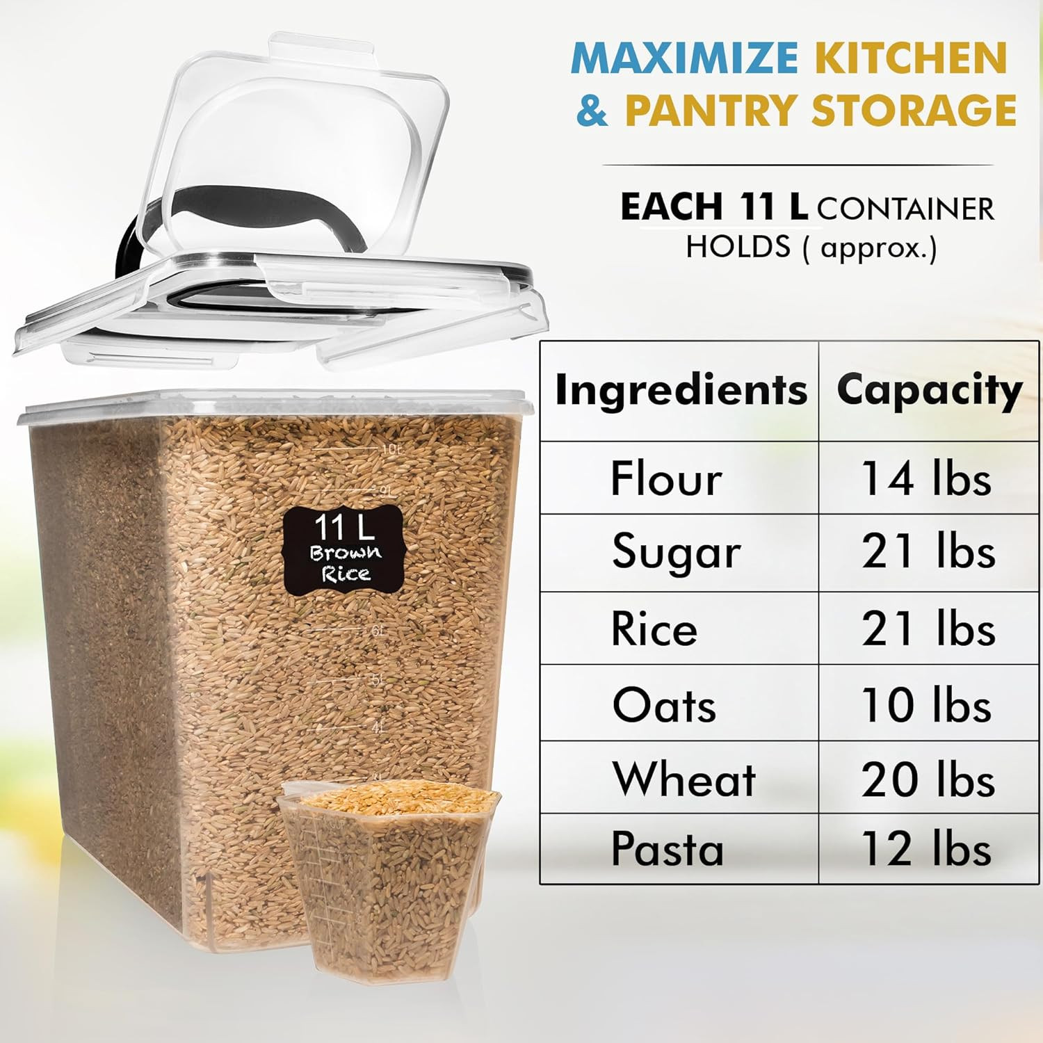 2 PC (11L | 372 Oz) Flour Sugar Storage Containers with Spout Lid & Easy Carry H