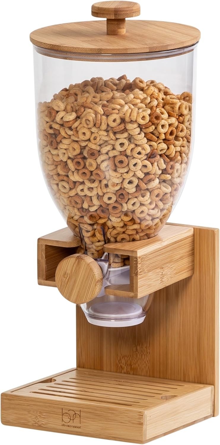Honey-Can-Do Bamboo Cereal Dispenser with Airtight Lid – Countertop Dry Food Dis