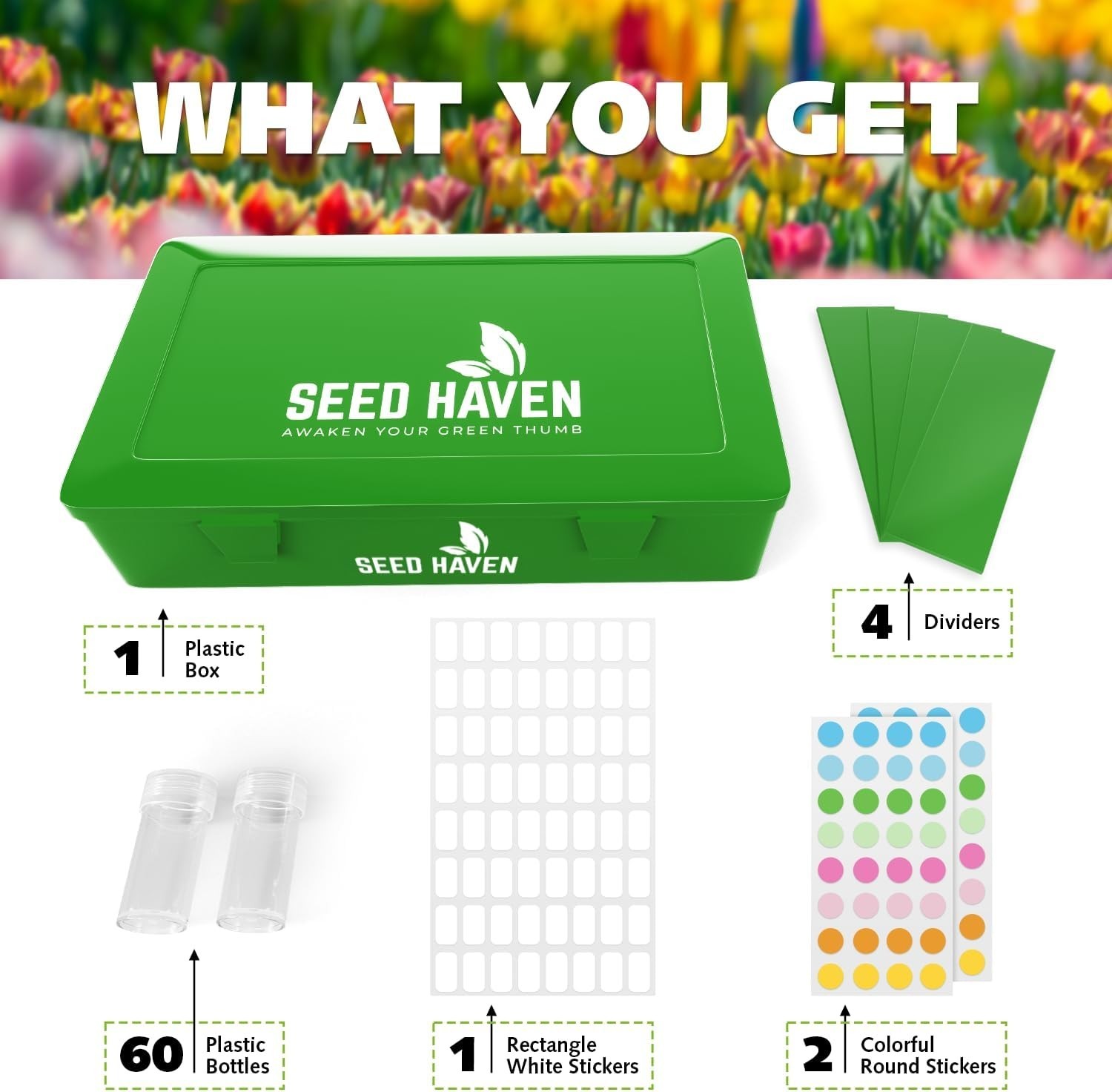 Seed Organizer Storage Box, Black Opaque Light Proof Seed Bank with 60 Transp…