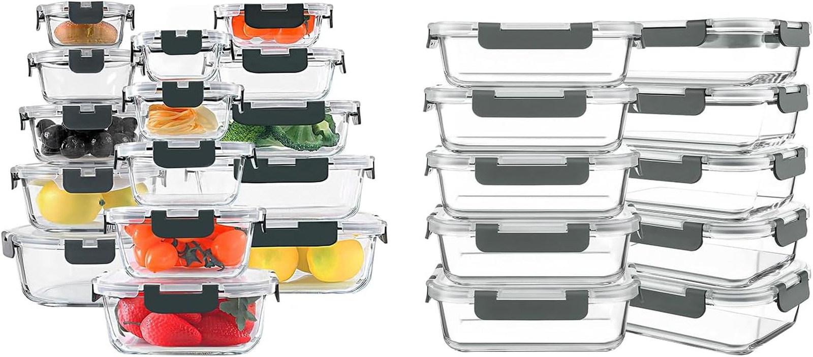30-Piece Glass Food Storage & 10-Pack 30oz Meal Prep Containers with Lids