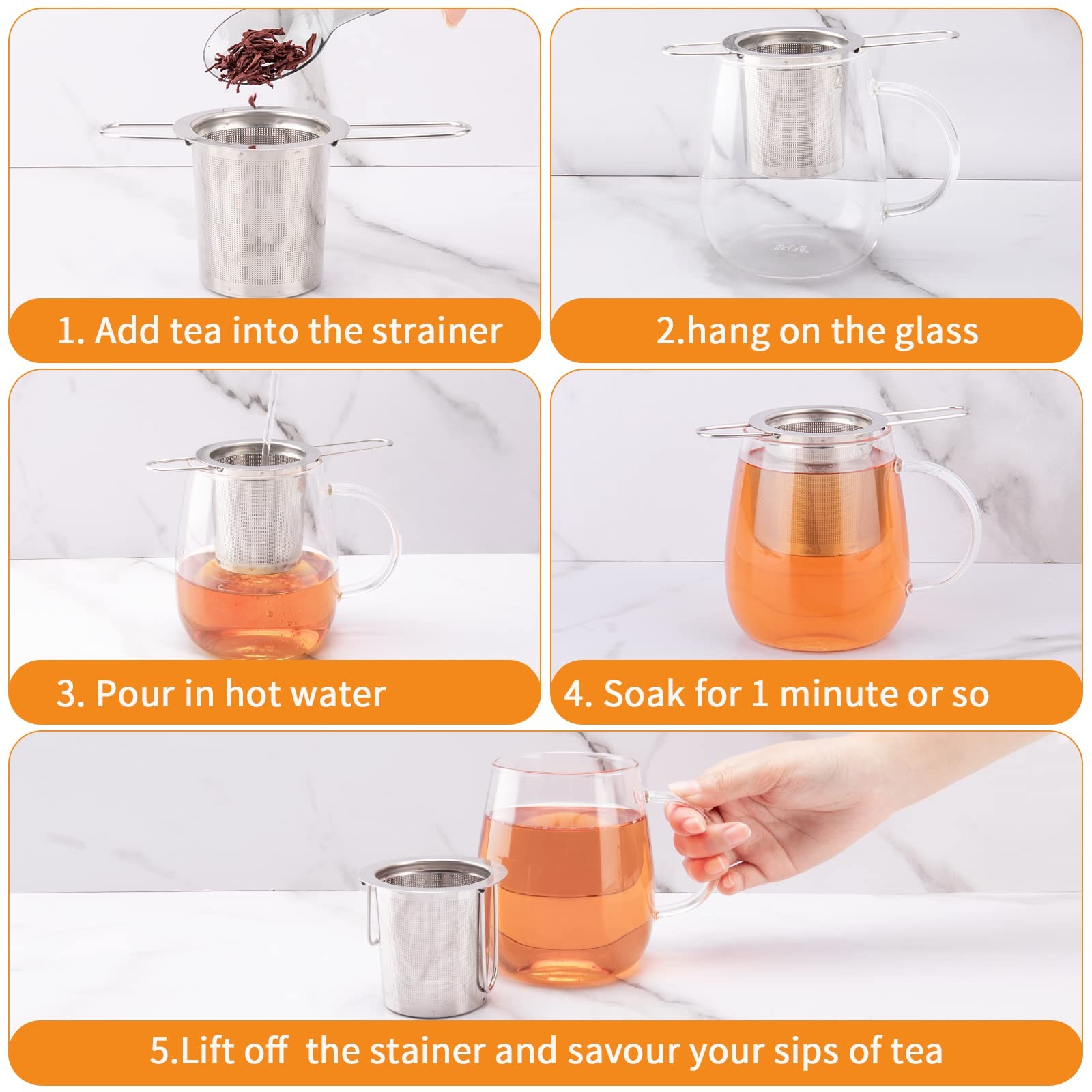 2Pack Tea Strainer, Stainless Steel Infuser 2 Count (Pack of 1), Silver