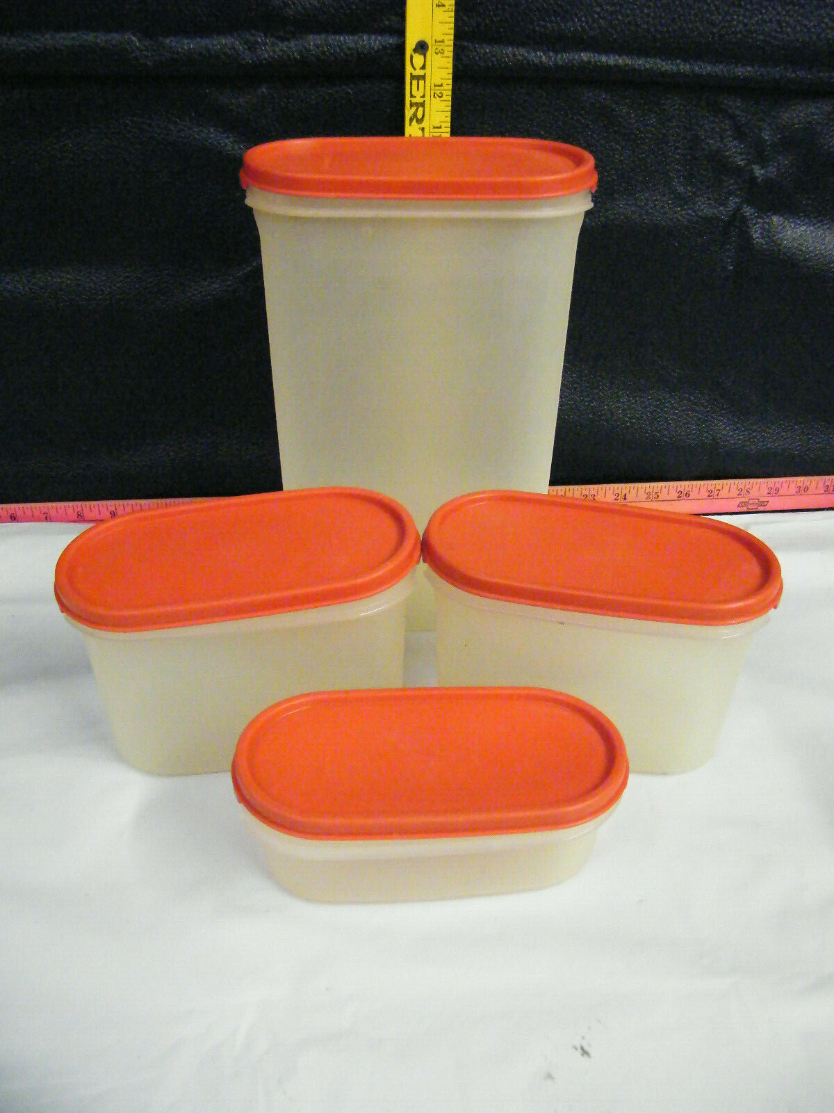Tupperware Modular Mates Oval 1,2,2,5 Red Orange Lids Pantry Storage Set