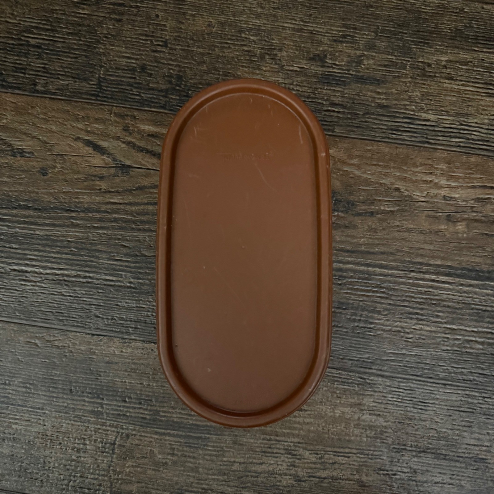 Tupperware Container Brown Lid Clear Base 2 Cup 500ml Oval Food Storage Vintage