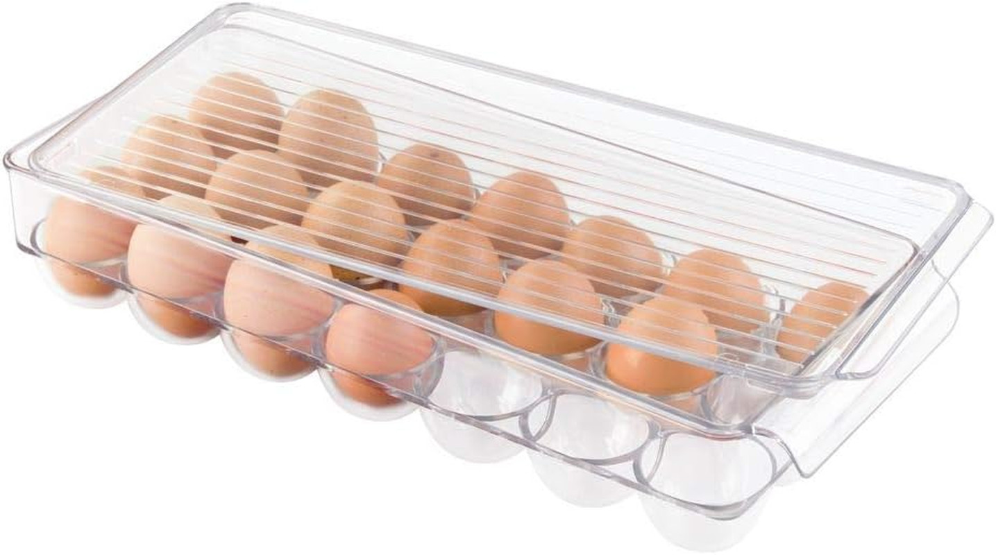 Clear Plastic Egg Holder for Fridge with Lid, 21 Egg | Storage Container, Organi