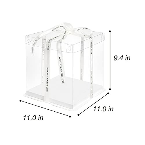 Clear Cake Box,4 Pcs Transparent Cake Box with Ribbon for Pastries10 X 10 X 9…