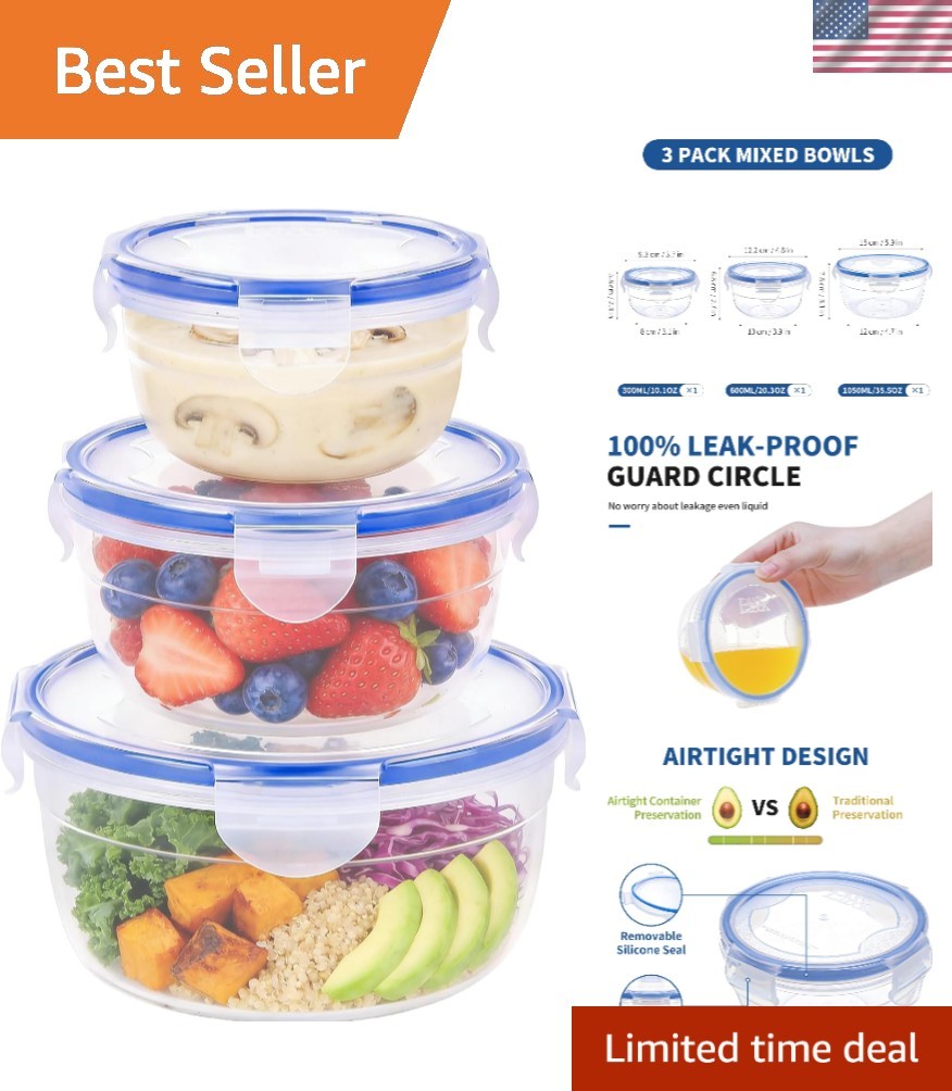 Round Food Storage Containers with Airtight Lids, Leak Proof Plastic Bowls fo…