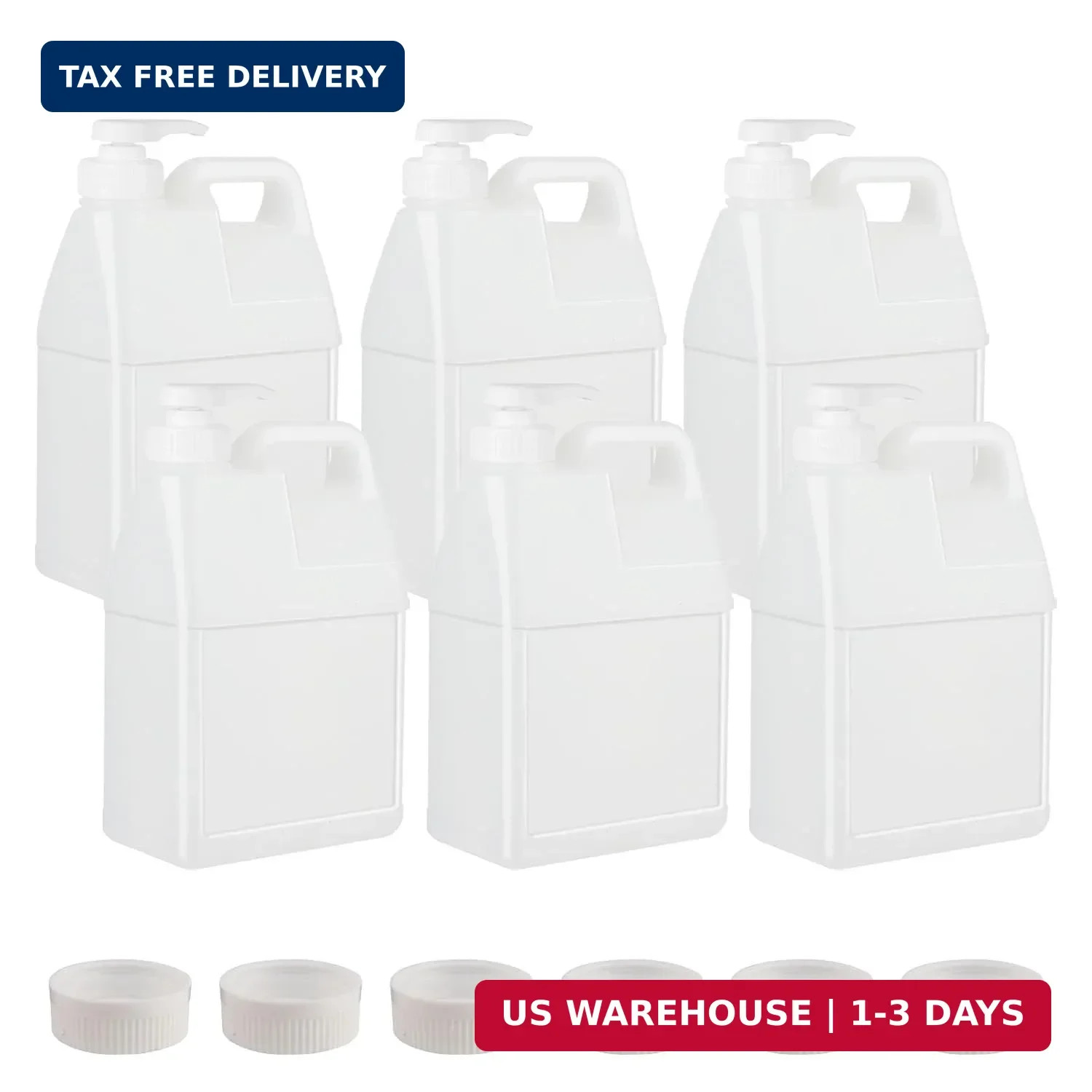 6 Pack 64 oz Clear Plastic Jugs with Pumps, Camping Water Jug Storage Containers