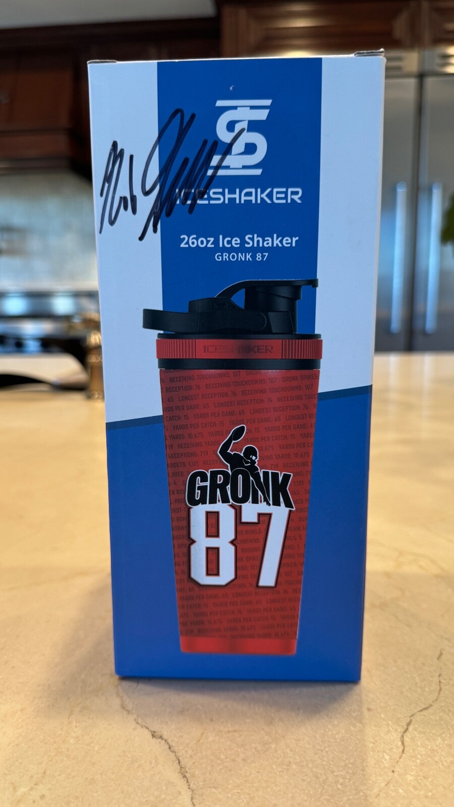 Autographed Ice Shaker 26 Oz. Red Gronk 87 Flex Bottle Limited Edition NEW